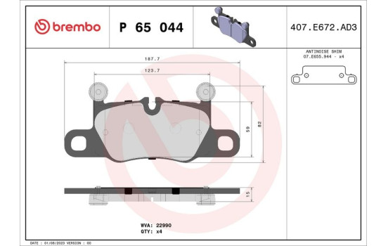 Brake pad set, disc brake P 65 044 Brembo, Image 4