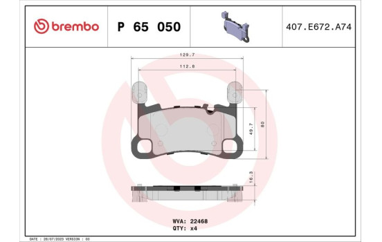Brake pad set, disc brake P 65 050 Brembo, Image 3