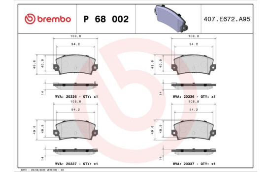 Brake Pad Set, disc brake P 68 002 Brembo, Image 2