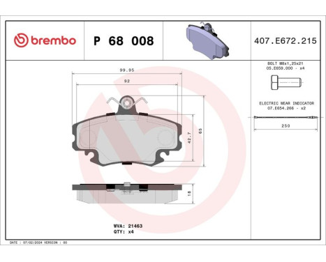 Brake Pad Set, disc brake P 68 008 Brembo, Image 3