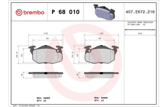 Brake Pad Set, disc brake P 68 010 Brembo, Image 2