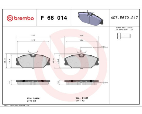 Brake Pad Set, disc brake P 68 014 Brembo, Image 3