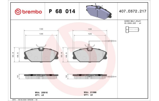 Brake Pad Set, disc brake P 68 014 Brembo, Image 2