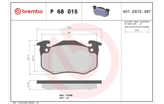 Brake Pad Set, disc brake P 68 015 Brembo, Image 2