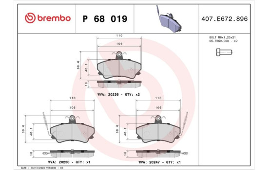 Brake Pad Set, disc brake P 68 019 Brembo, Image 2