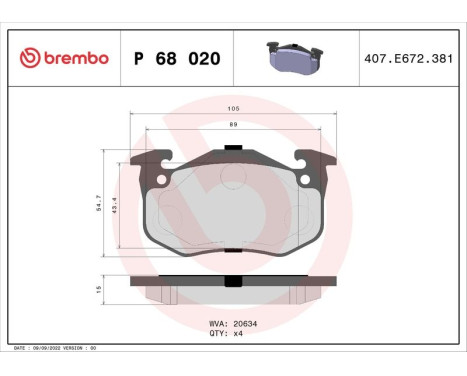 Brake Pad Set, disc brake P 68 020 Brembo, Image 3