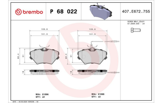 Brake Pad Set, disc brake P 68 022 Brembo, Image 2