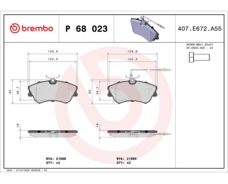 Brake Pad Set, disc brake P 68 023 Brembo, Image 3