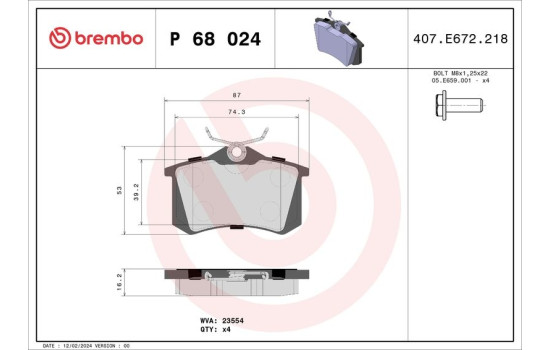 Brake Pad Set, disc brake P 68 024 Brembo, Image 2