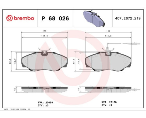 Brake Pad Set, disc brake P 68 026 Brembo, Image 3