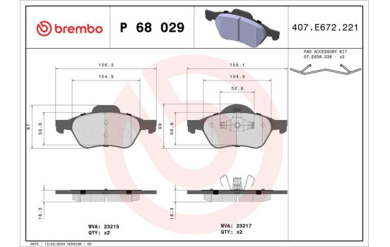 Brake Pad Set, disc brake P 68 029 Brembo, Image 2
