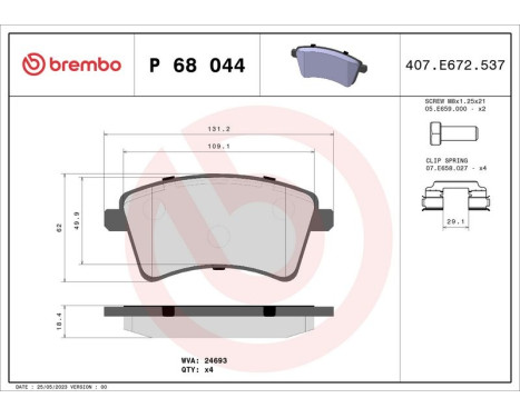 Brake Pad Set, disc brake P 68 044 Brembo, Image 3