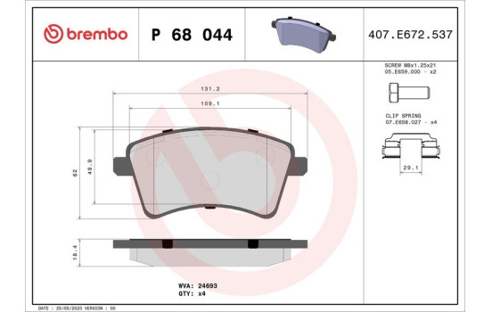 Brake Pad Set, disc brake P 68 044 Brembo, Image 2