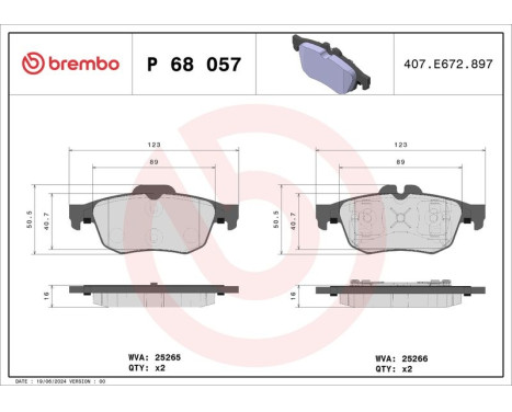 Brake Pad Set, disc brake P 68 057 Brembo, Image 3