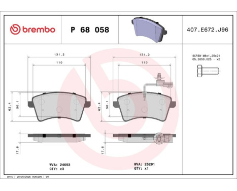 Brake Pad Set, disc brake P 68 058 Brembo, Image 3