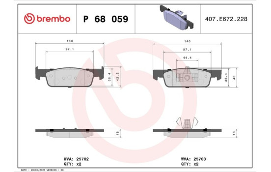 Brake Pad Set, disc brake P 68 059 Brembo, Image 2