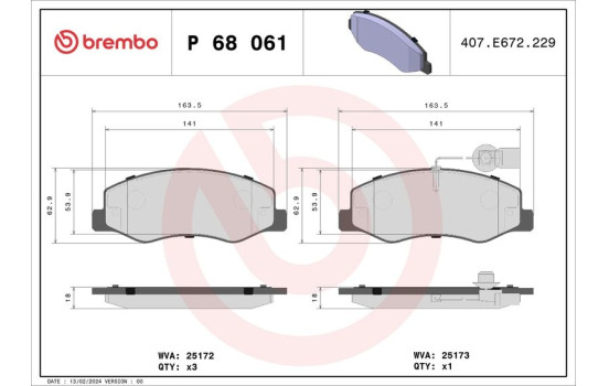 Brake Pad Set, disc brake P 68 061 Brembo, Image 2