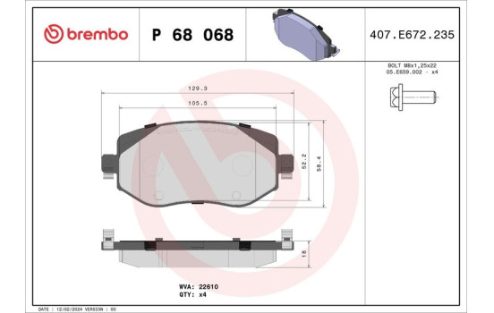 Brake Pad Set, disc brake P 68 068 Brembo