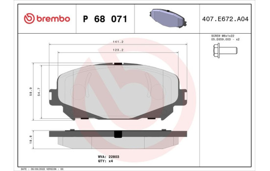 Brake Pad Set, disc brake P 68 071 Brembo