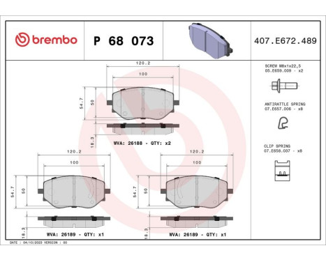 Brake pad set, disc brake P 68 073 Brembo, Image 4