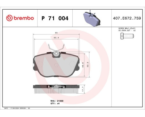 Brake Pad Set, disc brake P 71 004 Brembo, Image 3