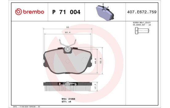 Brake Pad Set, disc brake P 71 004 Brembo, Image 2