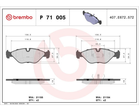 Brake Pad Set, disc brake P 71 005 Brembo, Image 3