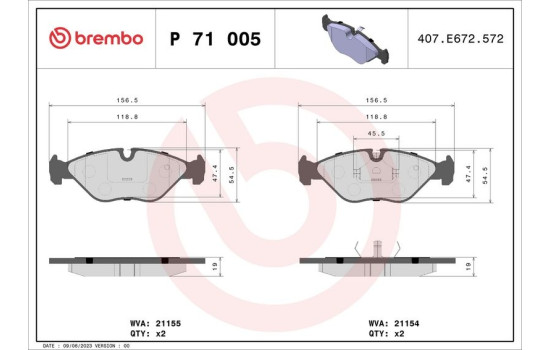 Brake Pad Set, disc brake P 71 005 Brembo, Image 2