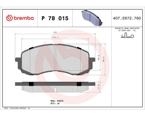 Brake Pad Set, disc brake P 78 015 Brembo, Image 3