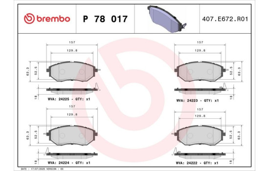 Brake Pad Set, disc brake P 78 017 Brembo, Image 3