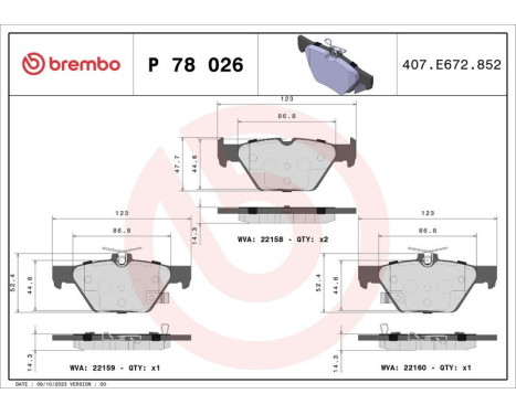 Brake Pad Set, disc brake P 78 026 Brembo, Image 3