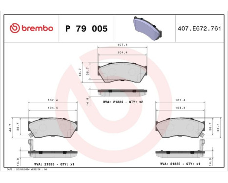 Brake Pad Set, disc brake P 79 005 Brembo, Image 3