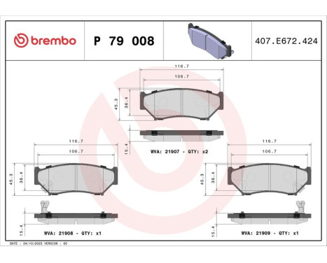 Brake Pad Set, disc brake P 79 008 Brembo, Image 3