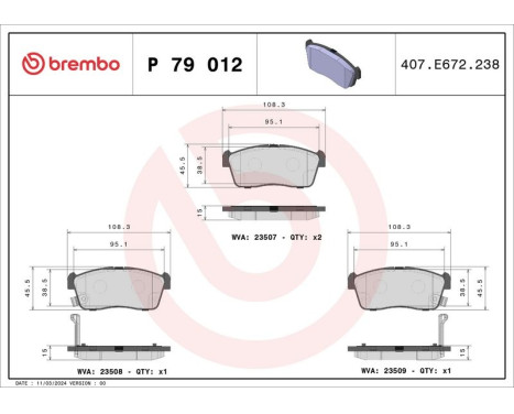 Brake Pad Set, disc brake P 79 012 Brembo, Image 3