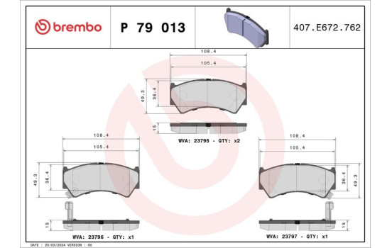 Brake Pad Set, disc brake P 79 013 Brembo, Image 2