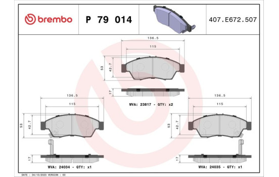 Brake Pad Set, disc brake P 79 014 Brembo, Image 2
