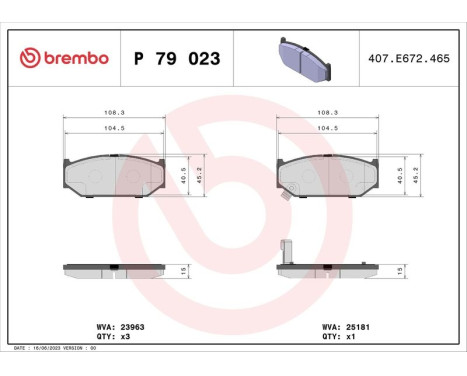 Brake Pad Set, disc brake P 79 023 Brembo, Image 3