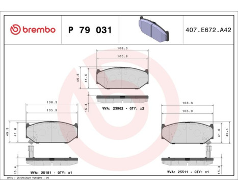 Brake Pad Set, disc brake P 79 031 Brembo, Image 3