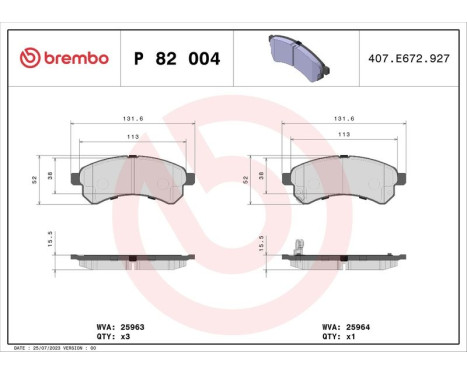 Brake Pad Set, disc brake P 82 004 Brembo