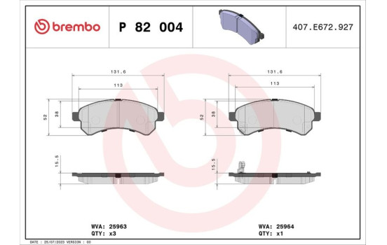 Brake Pad Set, disc brake P 82 004 Brembo