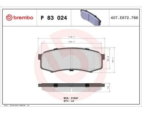 Brake Pad Set, disc brake P 83 024 Brembo, Image 3