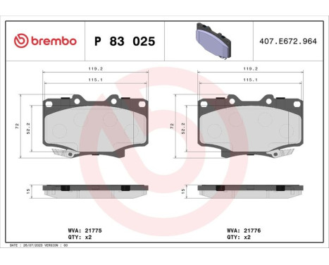 Brake Pad Set, disc brake P 83 025 Brembo, Image 3