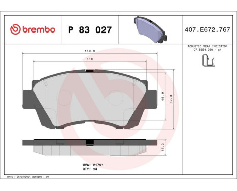 Brake Pad Set, disc brake P 83 027 Brembo, Image 3