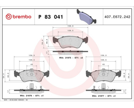 Brake Pad Set, disc brake P 83 041 Brembo, Image 3