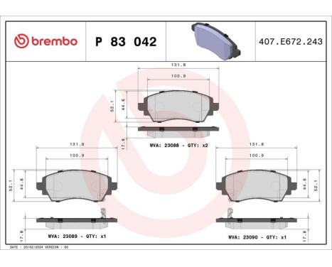 Brake Pad Set, disc brake P 83 042 Brembo, Image 3