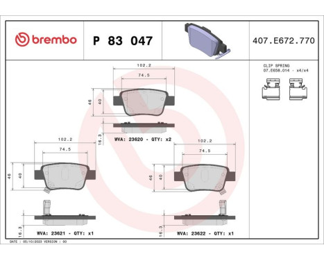 Brake Pad Set, disc brake P 83 047 Brembo, Image 3