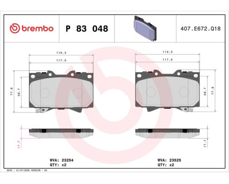 Brake Pad Set, disc brake P 83 048 Brembo, Image 3