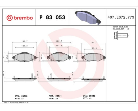 Brake Pad Set, disc brake P 83 053 Brembo, Image 3