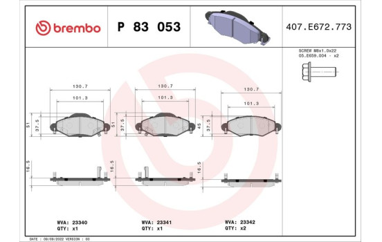 Brake Pad Set, disc brake P 83 053 Brembo, Image 2