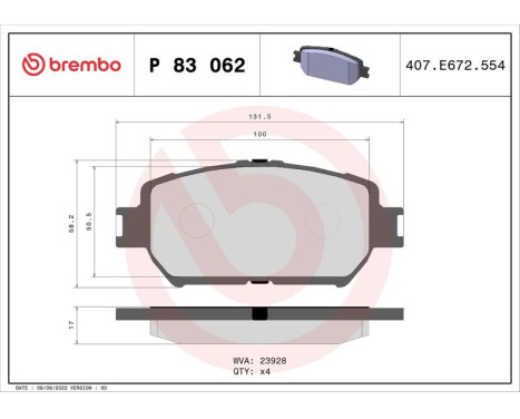 Brake Pad Set, disc brake P 83 062 Brembo, Image 3